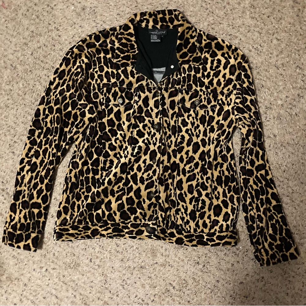 Vintage leopard print soft velvet velour button down 90s big shirt jacket top